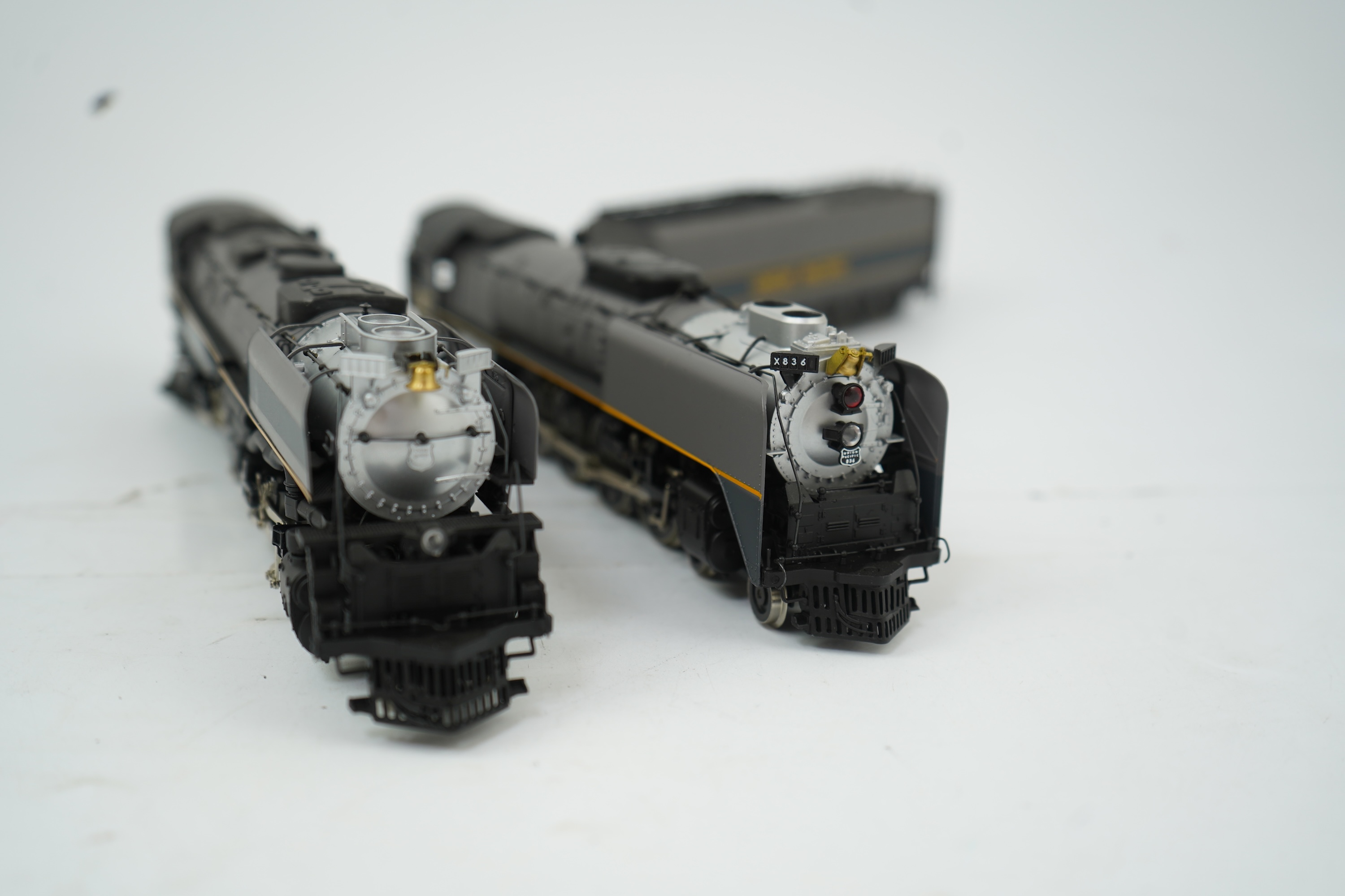 Two HO gauge Rovarossi Union Pacific locomotives; 3975, 4-6-6-4 tender locomotive, together with 836, 4-8-4 tender locomotive, both powered for two rail operation.